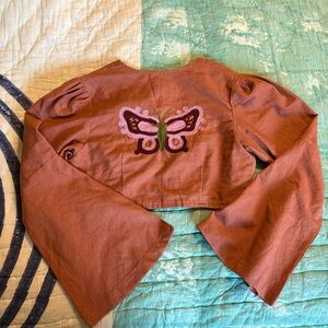 NWT EARTHBOUND Rust Crop Top with Butterfly Design